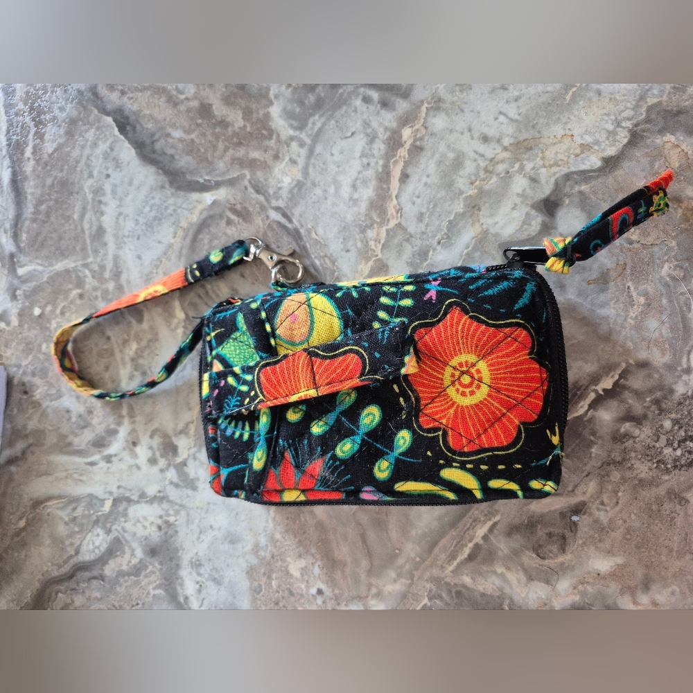 Bright Floral Wristlet Wallet Floral Black Multi Color Black